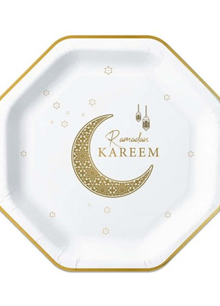 Teller - 8 Stück - 23 cm - Ramadan Kareem - Weiß / Gold