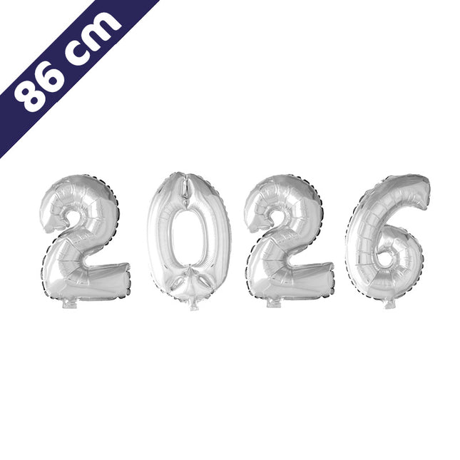 Cijferballon - 2026 - zilver - 86 cm