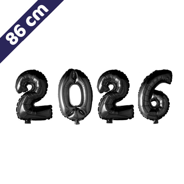Cijferballon - 2026 - zwart - 86 cm