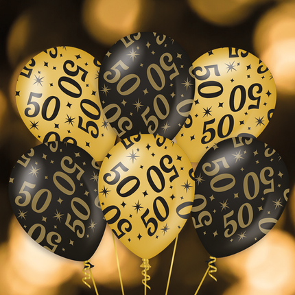 16 jaar Ballonnen - 6 stuks - 30 cm - goud en zwart - Classy