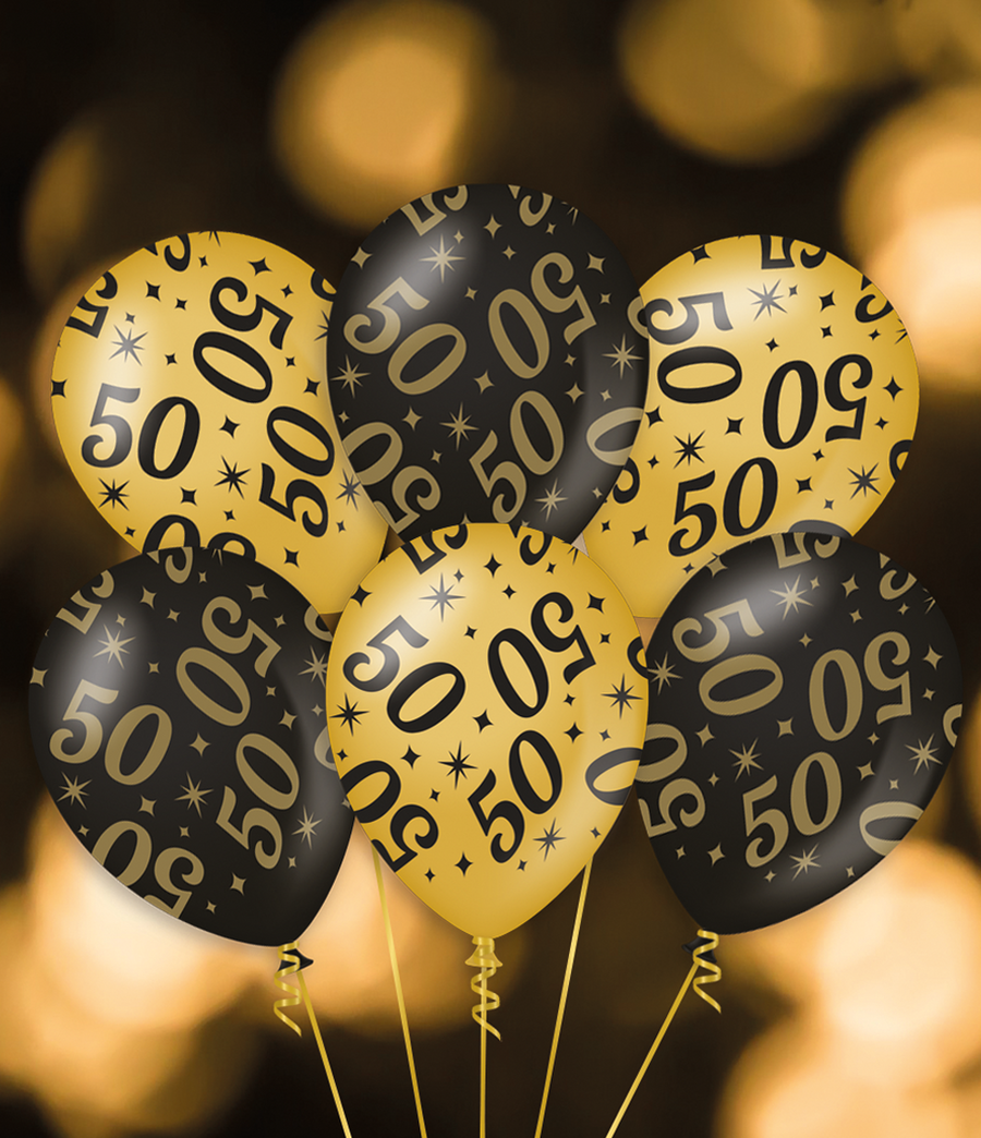 18 jaar Ballonnen - 6 stuks - 30 cm - goud en zwart - Classy