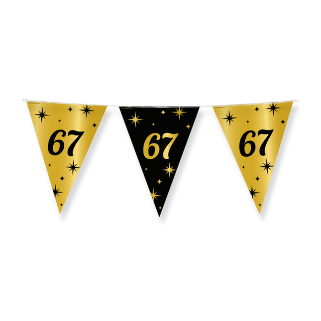 67 jaar Vlaggenlijn / slinger - 10 meter - goud en zwart - Classy vlaggetjes