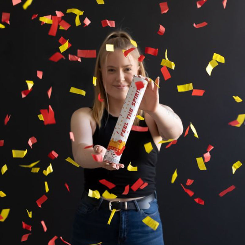Confettikanon - rood / geel - papier - 28 cm