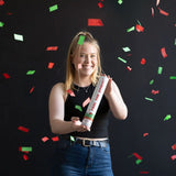 Confettikanon - rood / groen - papier - 28 cm