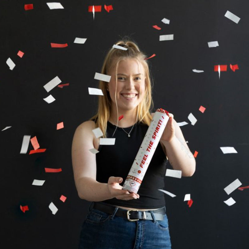 Confettikanon - rood / wit - papier - 28 cm