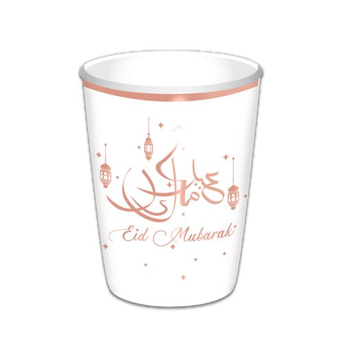 Bekers - 8 stuks - 35 cl - Eid Mubarak - wit / roségoud