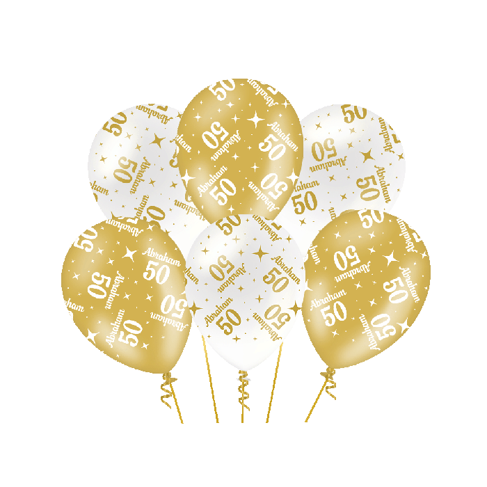 Abraham Ballonnen 50 jaar - 6 stuks - 30 cm - goud en wit
