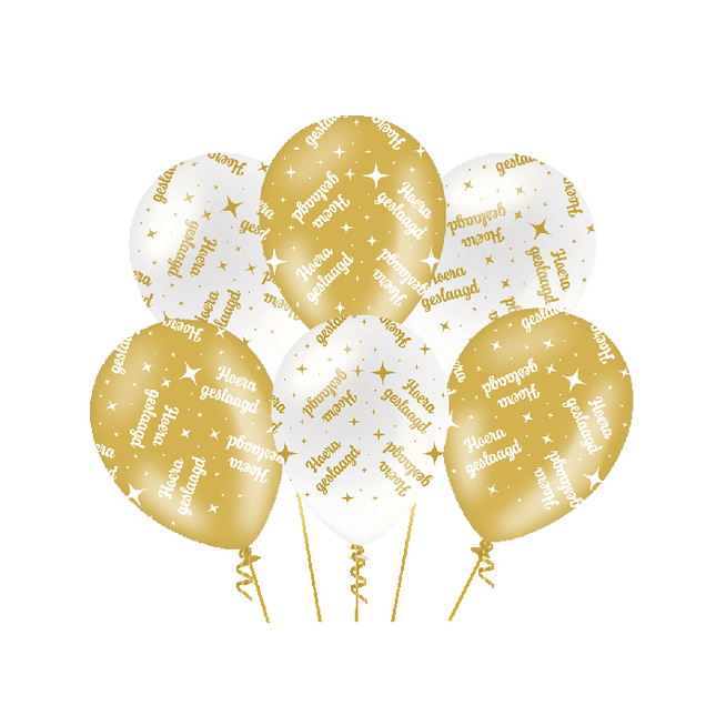 Geslaagd Ballonnen - 6 stuks - 30 cm - goud en wit