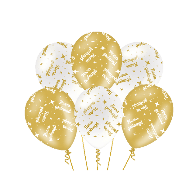 Geslaagd Ballonnen - 6 stuks - 30 cm - goud en wit