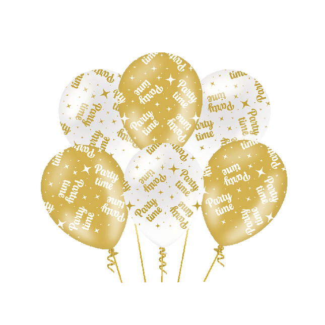 Party time Ballonnen - 8 stuks - 30 cm - goud en wit