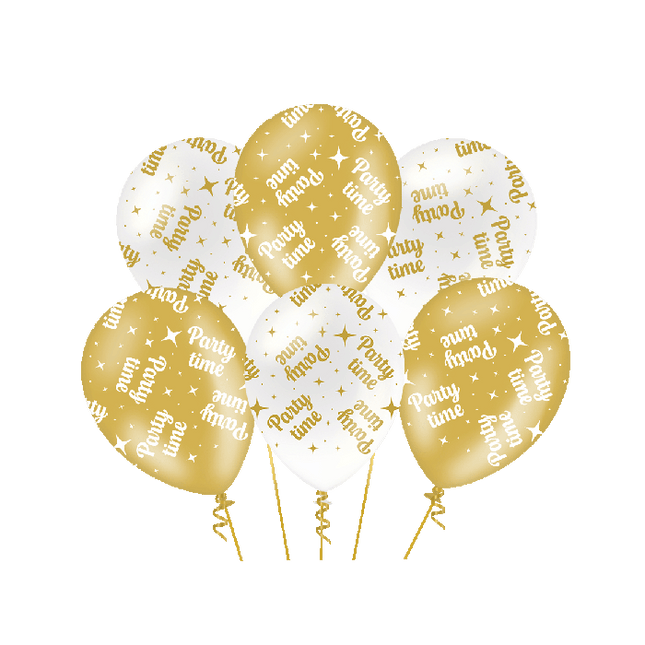 Party time Ballonnen - 8 stuks - 30 cm - goud en wit