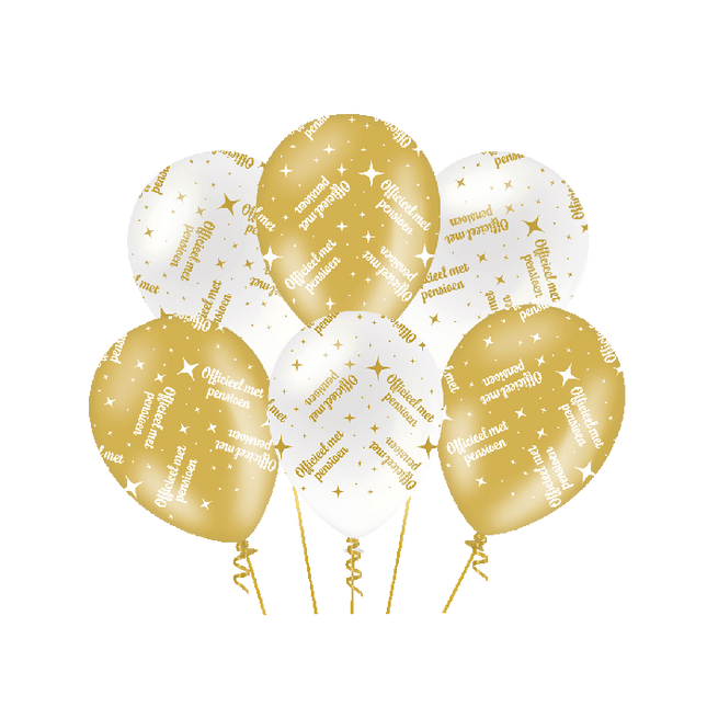 Pensioen Ballonnen - 6 stuks - 30 cm - goud en wit