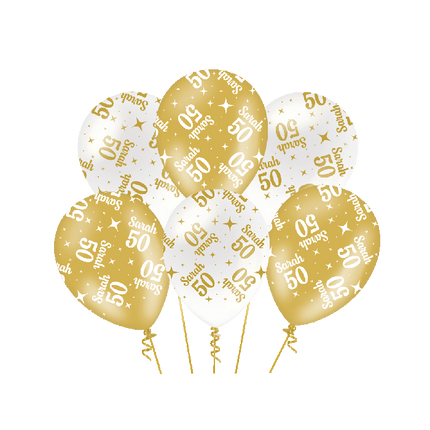 50 jaar Sarah Ballonnen - 6 stuks - 30 cm - goud en wit
