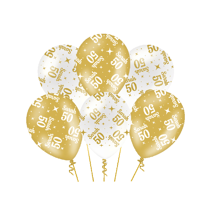 50 jaar Sarah Ballonnen - 6 stuks - 30 cm - goud en wit