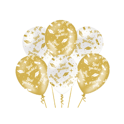 You did it Ballonnen - 6 stuks - 30 cm - goud en wit