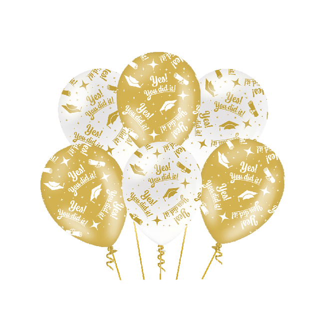 You did it Ballonnen - 6 stuks - 30 cm - goud en wit