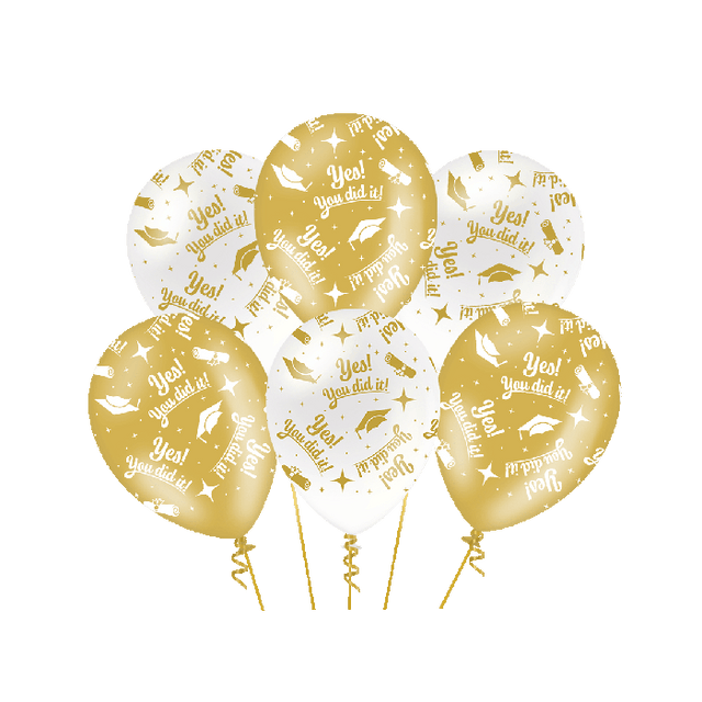 You did it Ballonnen - 6 stuks - 30 cm - goud en wit