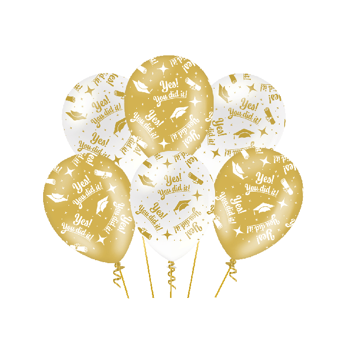 You did it Ballonnen - 6 stuks - 30 cm - goud en wit
