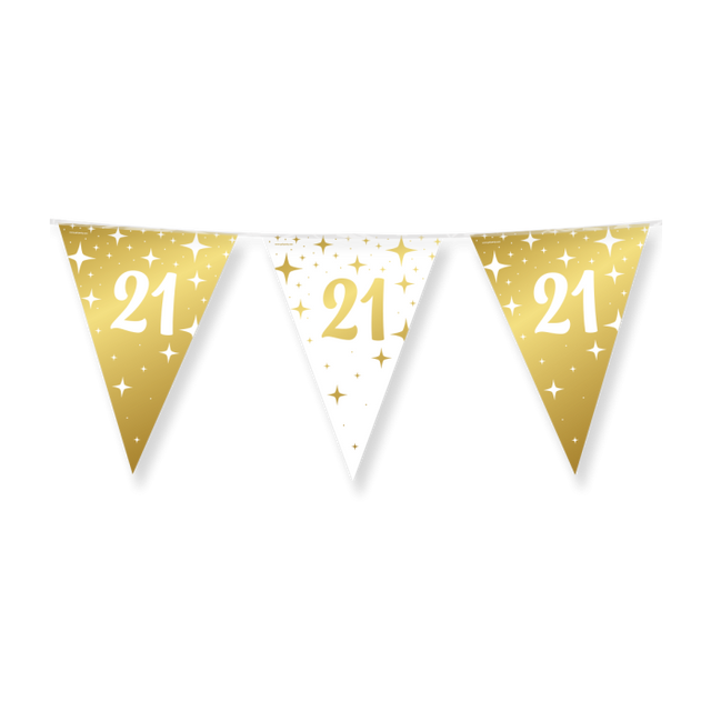 21 jaar Vlaggenlijn / slinger - 10 meter - goud en wit vlaggetjes
