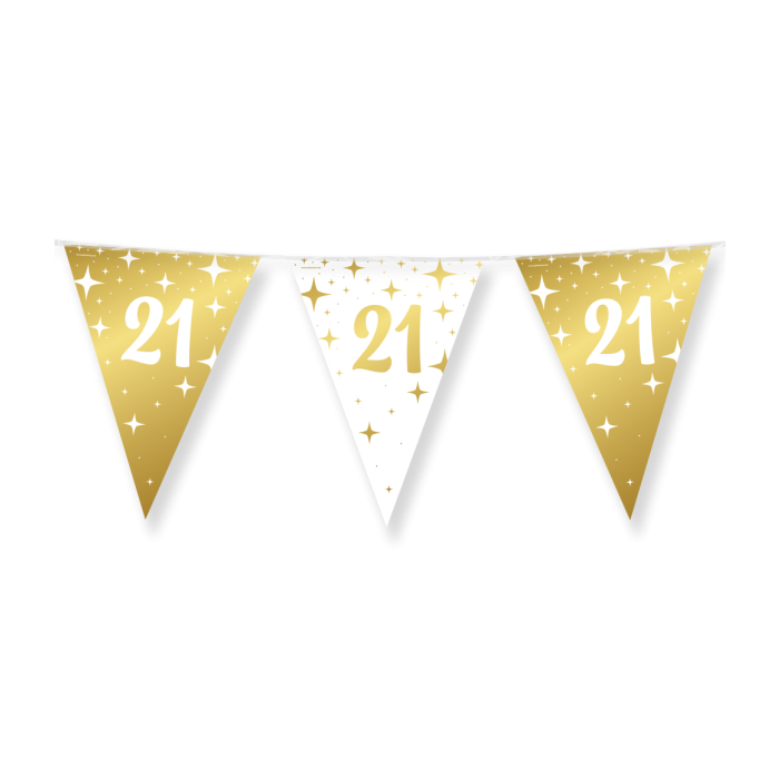 21 jaar Vlaggenlijn / slinger - 10 meter - goud en wit vlaggetjes