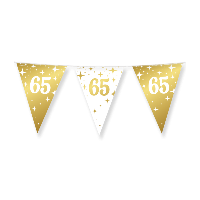 65 jaar Vlaggenlijn / slinger - 10 meter - goud en wit vlaggetjes