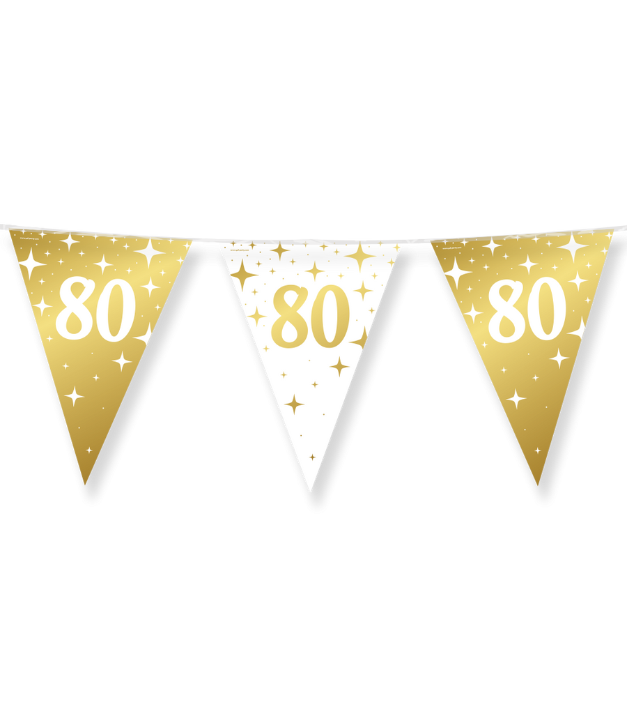 80 jaar Vlaggenlijn / slinger - 10 meter - goud en wit vlaggetjes