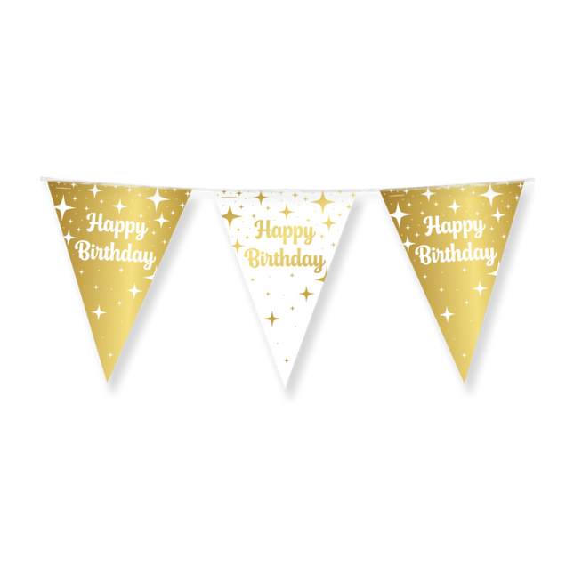 Happy Birthday Vlaggenlijn - 10 meter - goud en wit