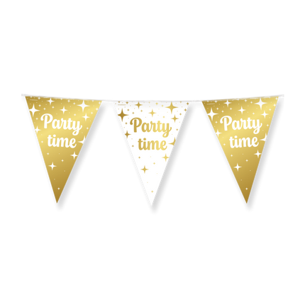 Party time! Vlaggenlijn - 10 meter - goud en wit