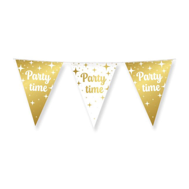 Party time! Vlaggenlijn - 10 meter - goud en wit