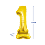 XXL Cijferballon - cijfer 1 staand - goud - 150 cm