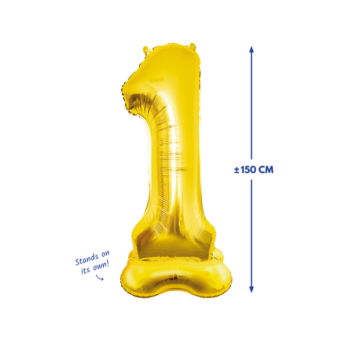 XXL Cijferballon - cijfer 1 staand - goud - 150 cm