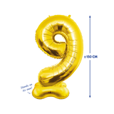 XXL Cijferballon - cijfer 9 staand - goud - 150 cm