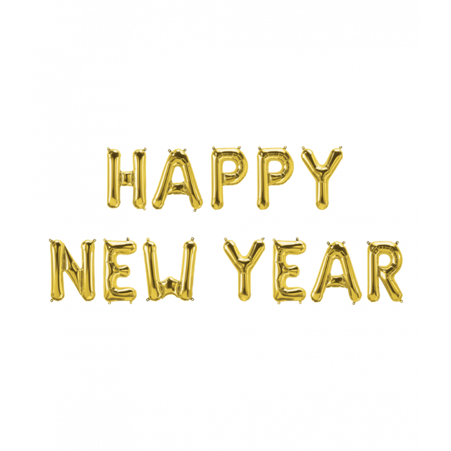Happy New Year folieballon - 40 cm - goud
