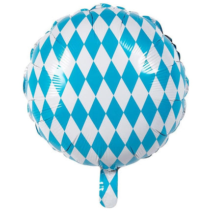 Folieballon - 45 cm - wit/blauw geruit