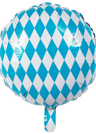 Folienballon - 45 cm - weiß/blau kariert