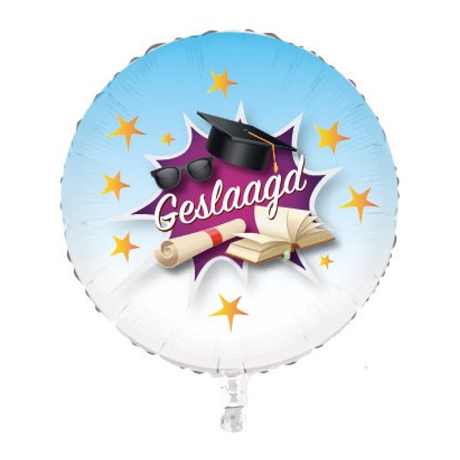 Geslaagd Folieballon - 45 cm - paars/oranje/wit