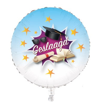 Geslaagd Folieballon - 45 cm - paars/oranje/wit