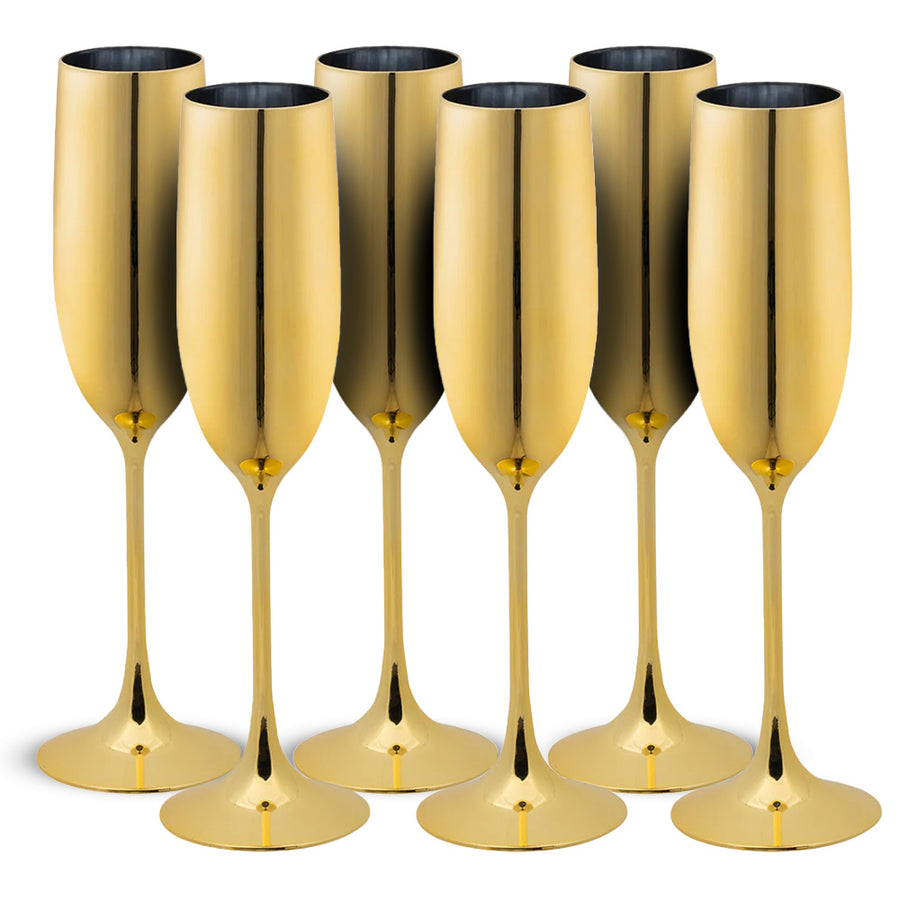Gouden plastic champagneglazen - 6 stuks