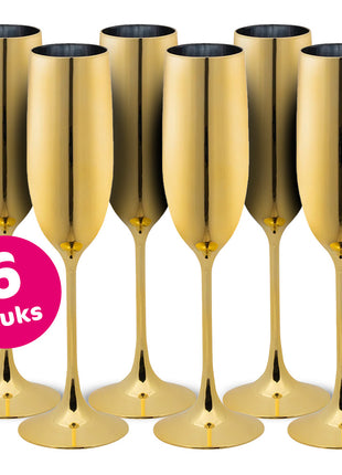 Gouden plastic champagneglazen - 6 stuks