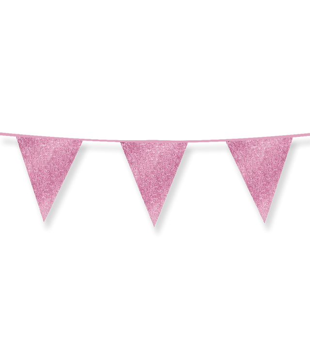 Vlaggenlijn / slinger - 6 meter - glitter roze vlaggetjes