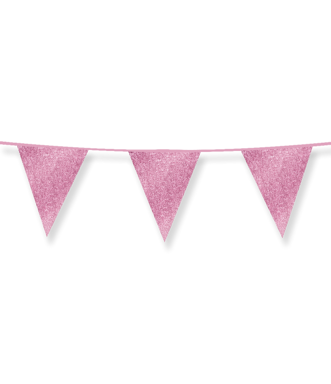Vlaggenlijn - 6 meter - glitter roze