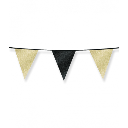 Vlaggenlijn - 6 meter - glitter goud zwart