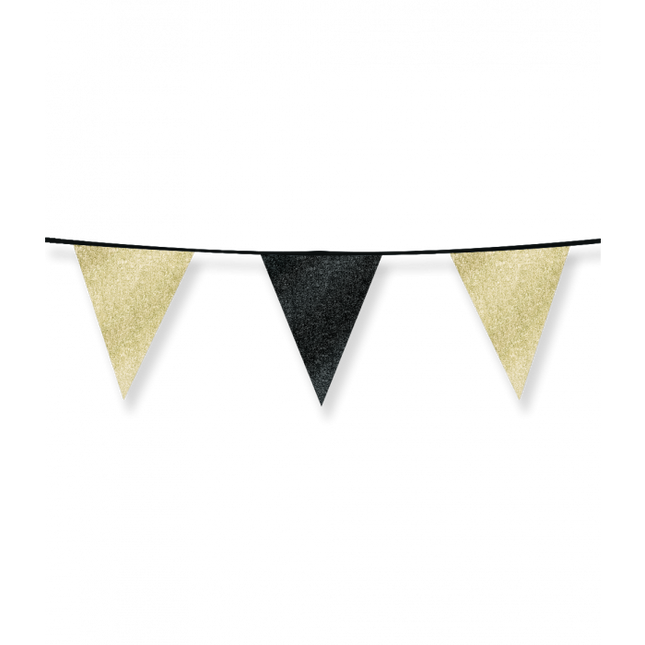 Vlaggenlijn - 6 meter - glitter goud zwart