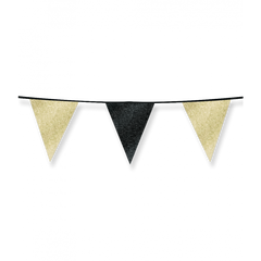 Vlaggenlijn / slinger - 6 meter - glitter goud zwart vlaggetjes
