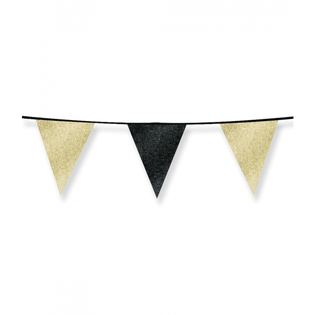 Vlaggenlijn - 6 meter - glitter goud zwart