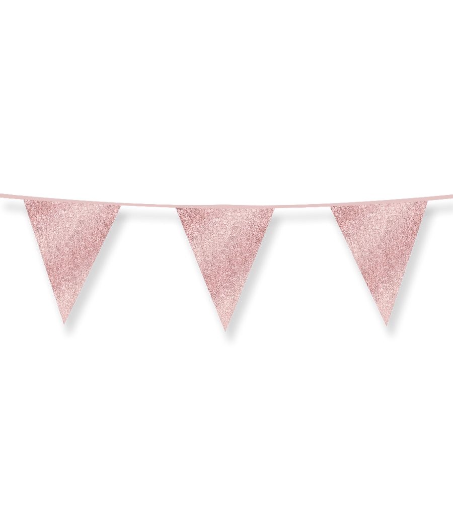 Vlaggenlijn / slinger - 6 meter - glitter roségoud vlaggetjes