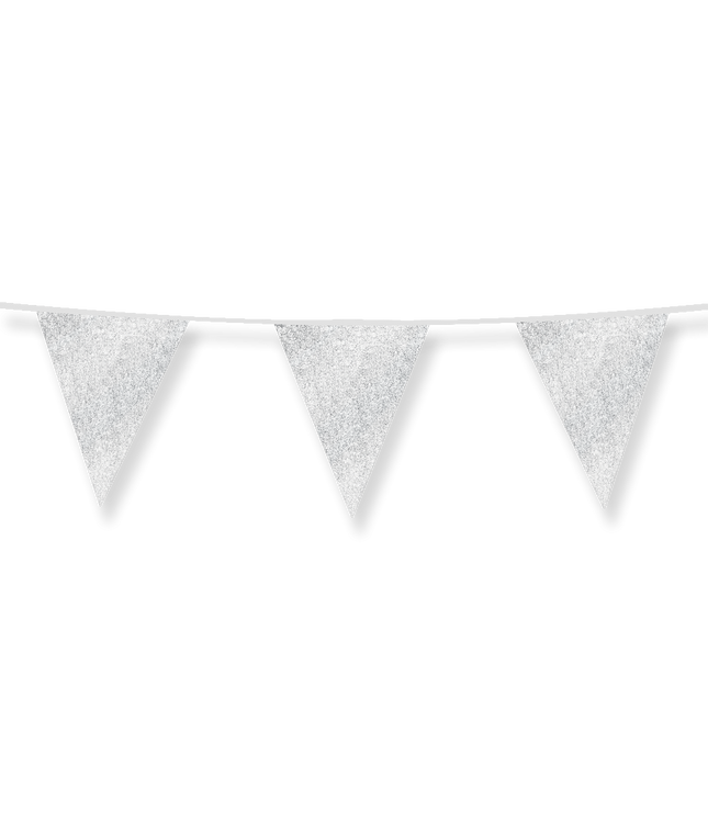 Vlaggenlijn - 6 meter - glitter zilver