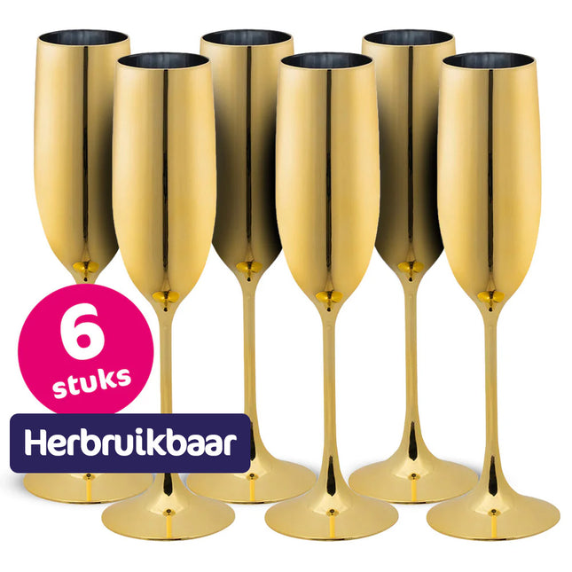 Gouden plastic champagneglazen - 6 stuks