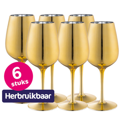 Gouden plastic wijnglas - 6 stuks