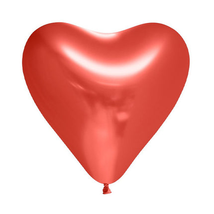 Ballonnen hartvormig - 6 stuks - 30 cm -  chrome rood